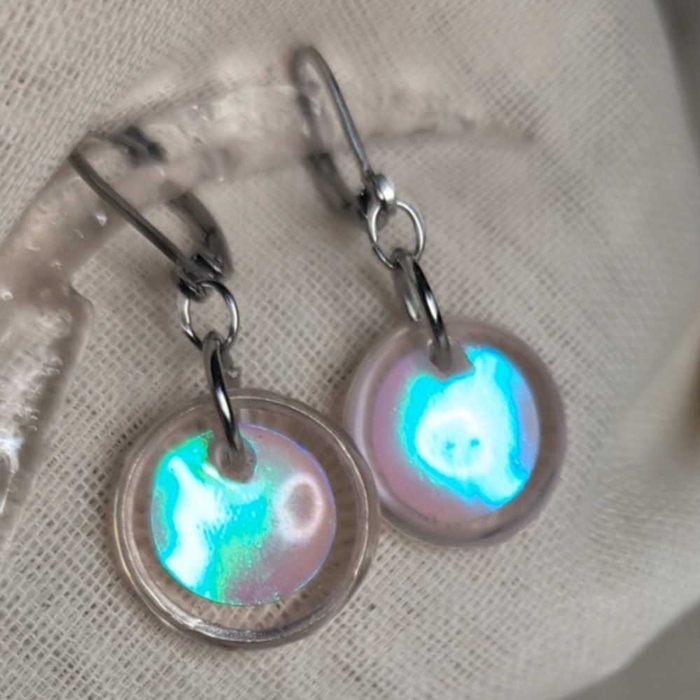 Iridescent Silver Drop Earrings